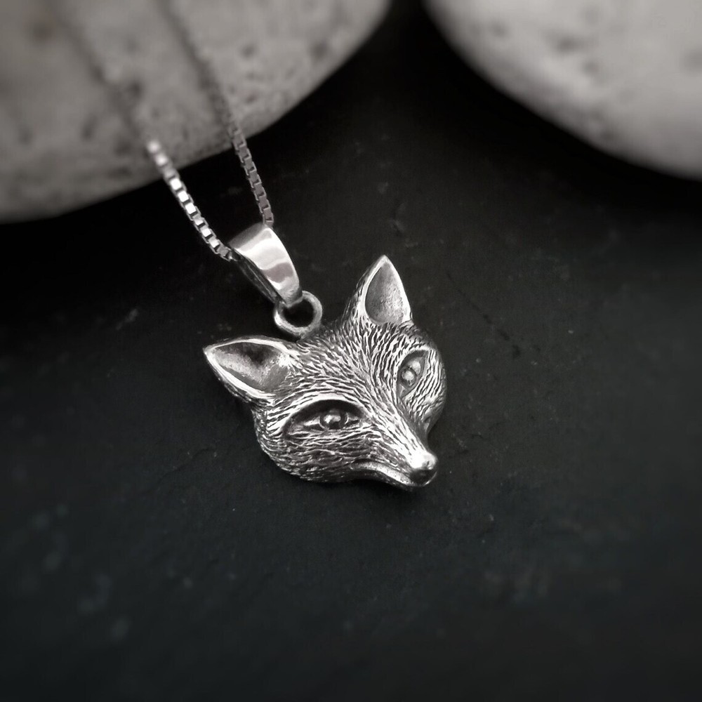 Sterling silver fox vixen pendant necklace with detailed fox head charm for animal lovers