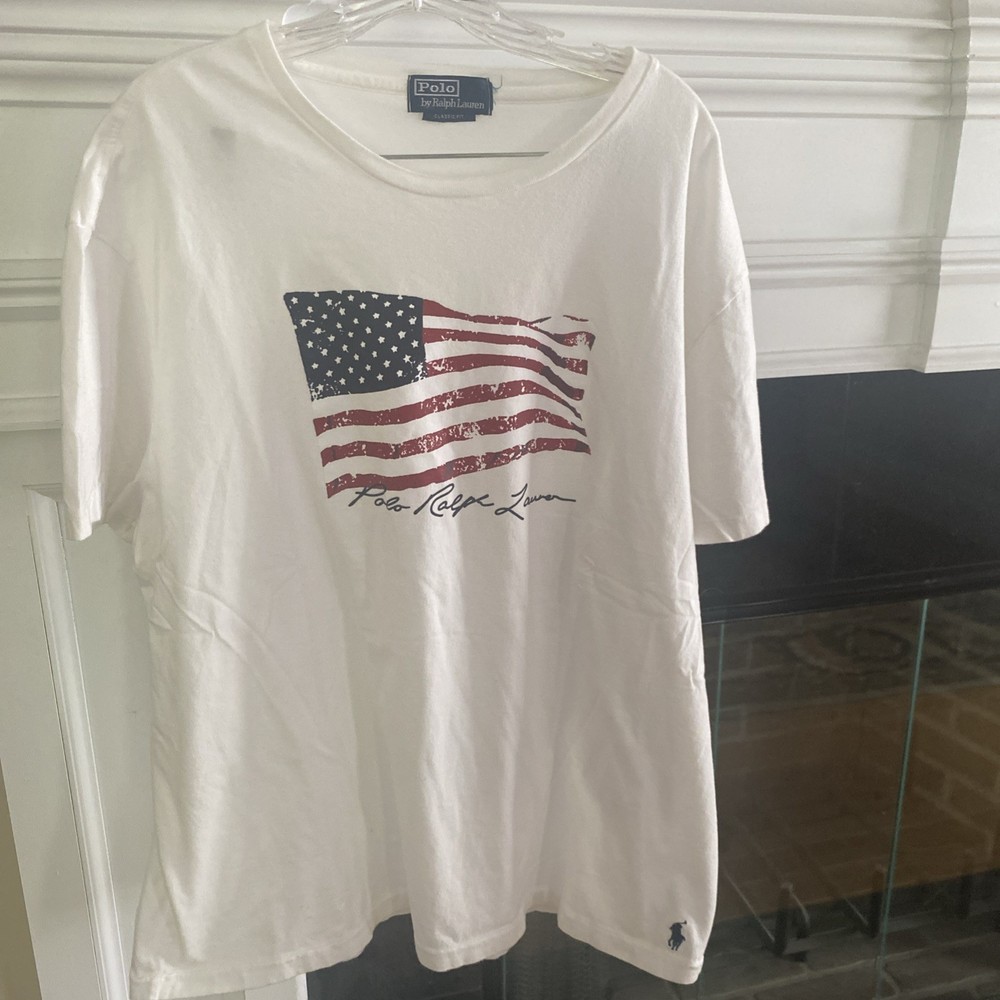 Polo Ralph Lauren American Flag T-Shirt Men's XL White USA Patriotic Classic Fit