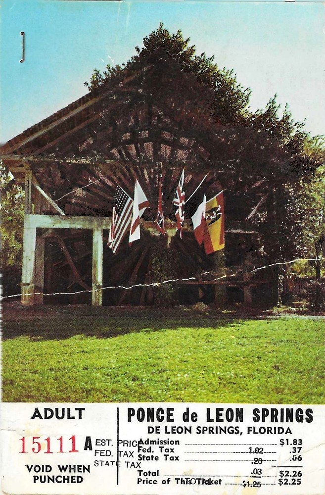 Vintage Florida Postcard Ticket Ponce de Leon Springs Admission Old Sugar Mill