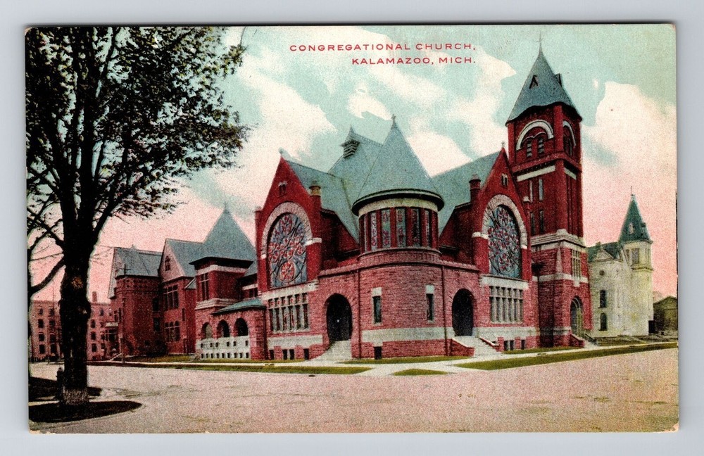 Kalamazoo MI-Michigan, Congregational Church, Vintage Postcard