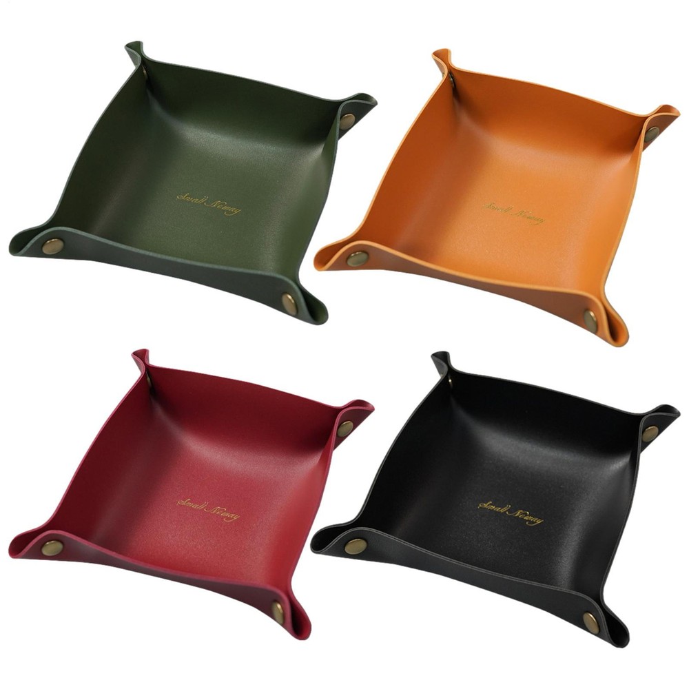 Collapsible PU Leather Valet Tray for Jewelry Keys Watch Organizer