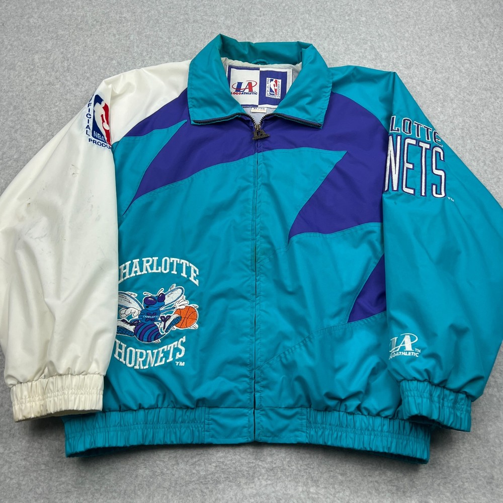 VTG Logo Athletic Charlotte Hornets Sharktooth Windbreaker Jacket Men's XL 90s**