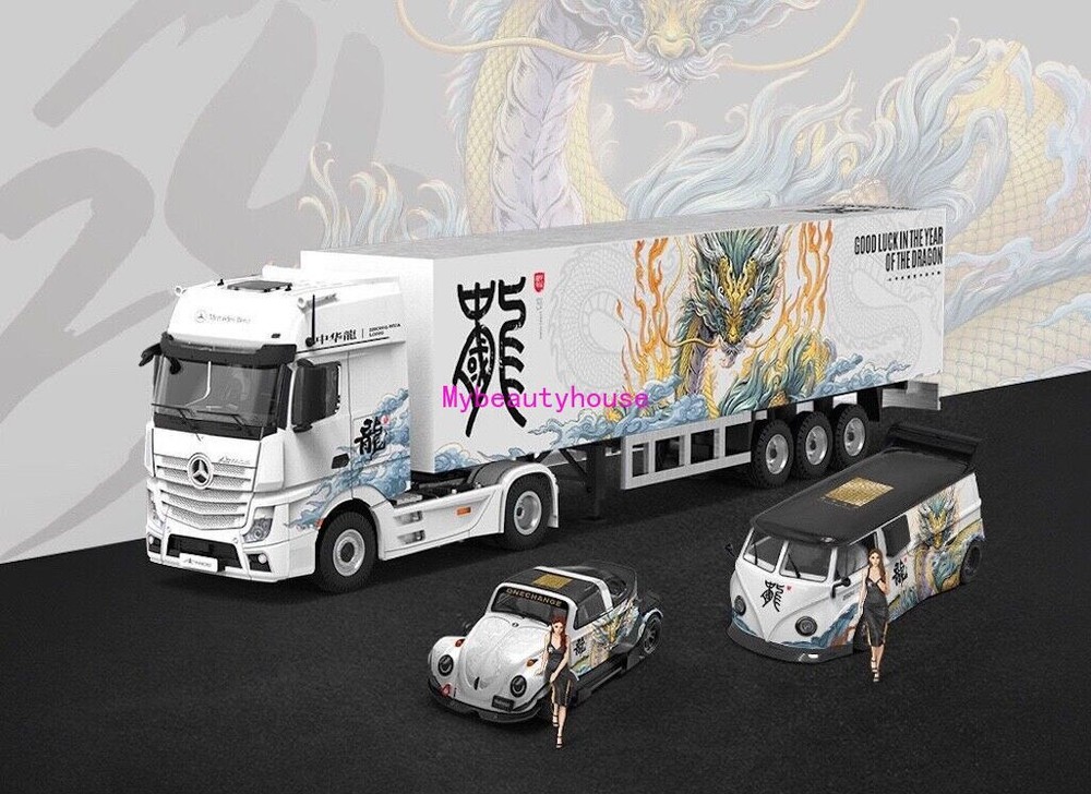 1:64 VW Beetle T1 Van Actros Truck Dragon Figure Model Diecast Metal Car