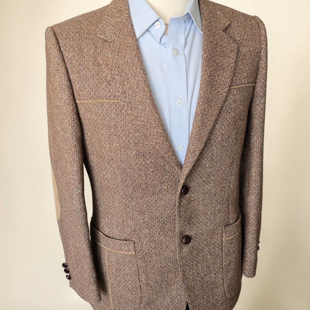 Vintage 1970s Tweed Blazer 39r Suede Elbow Pads Patch Pocket Ratner Clothes