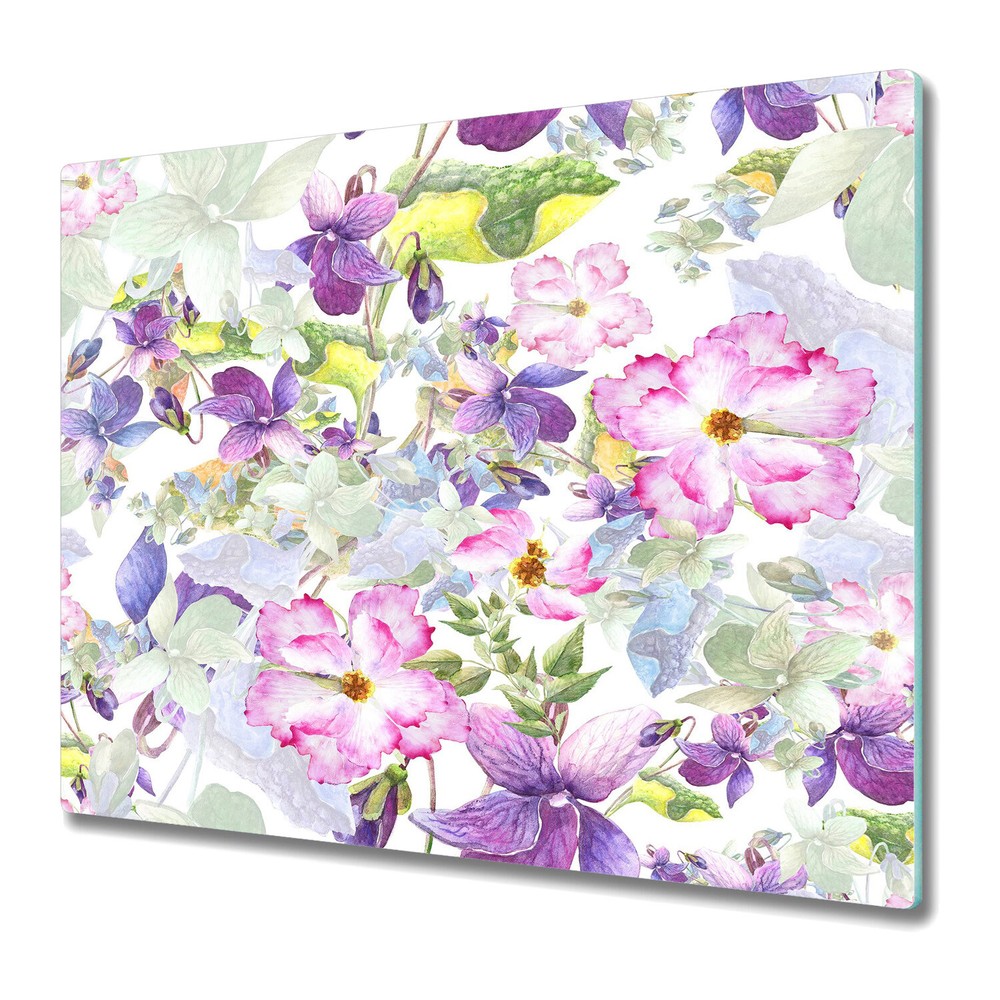 Glass Induction Ceramic Hob Cover Violet Pansy Floral work Delicate Flowers