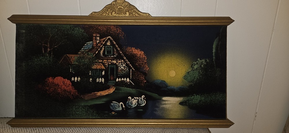 Vintage Mid Century Modern 12”x24”Velvet Painting W/Original Frame