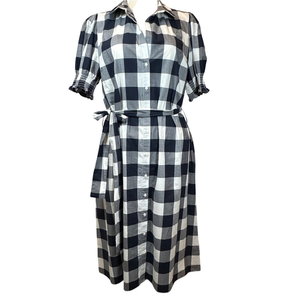 Tommy Hilfiger Gingham Shirt Dress Women's XL Puff Sleeves Preppy Academia Work