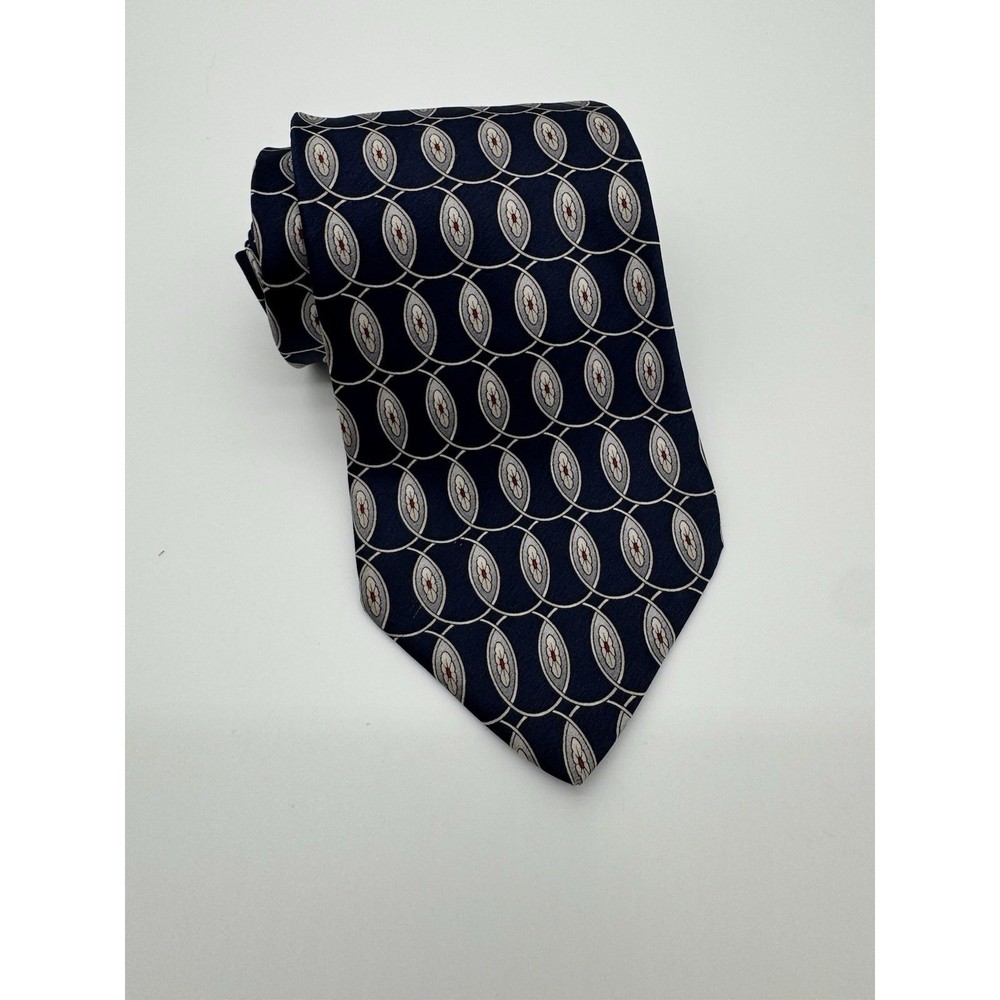 Geoffrey Beene Classic Silk Tie Blue Geometric Oval Pattern Made in USA