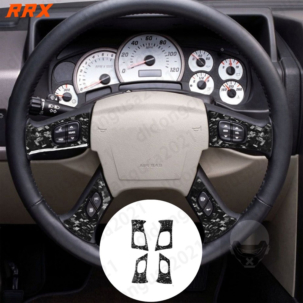 4x Forged Carbon Fiber Interior Steering Wheel Button Cover For Hummer H2 03-07