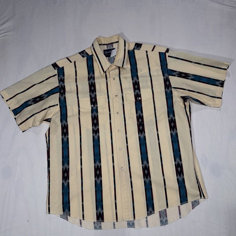 Vintage Wrangler Men's Brushpopper Style Pearl Snap Short Sleeve Shirt (XXL)