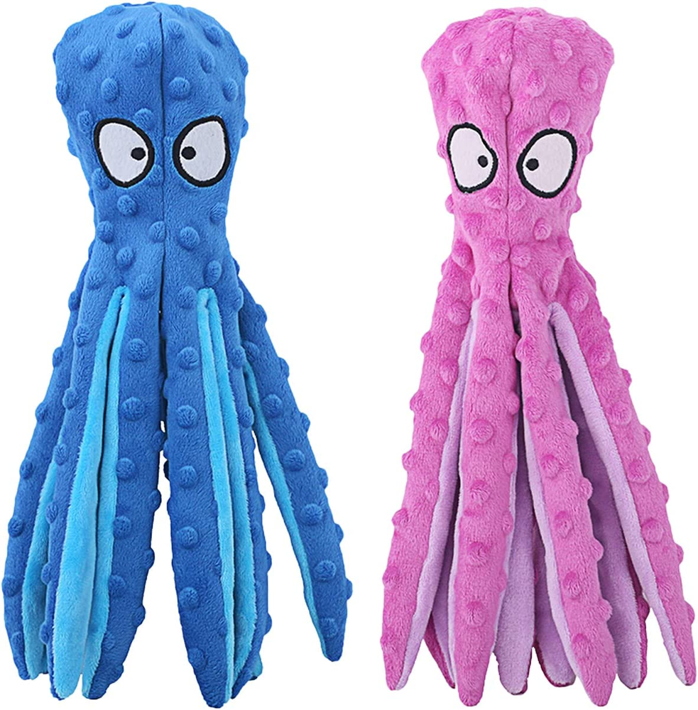 Squeaky Dog Toys, Octopus No Stuffing Crinkle Plush Dog Toys to Keep Them Busy,