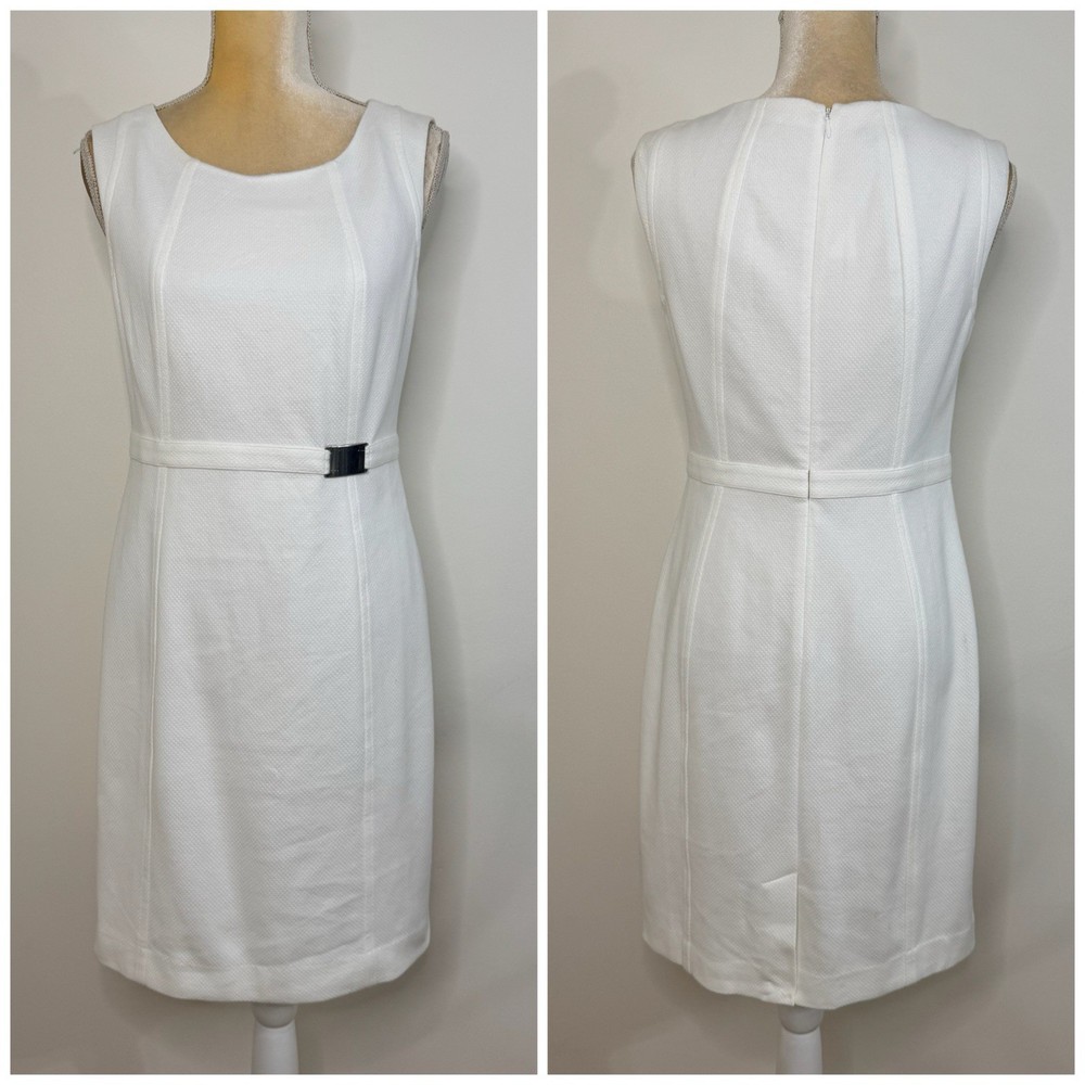 NWT TALBOTS Textured Sleeveless Sheath Dress Petite Size 6P White Lined