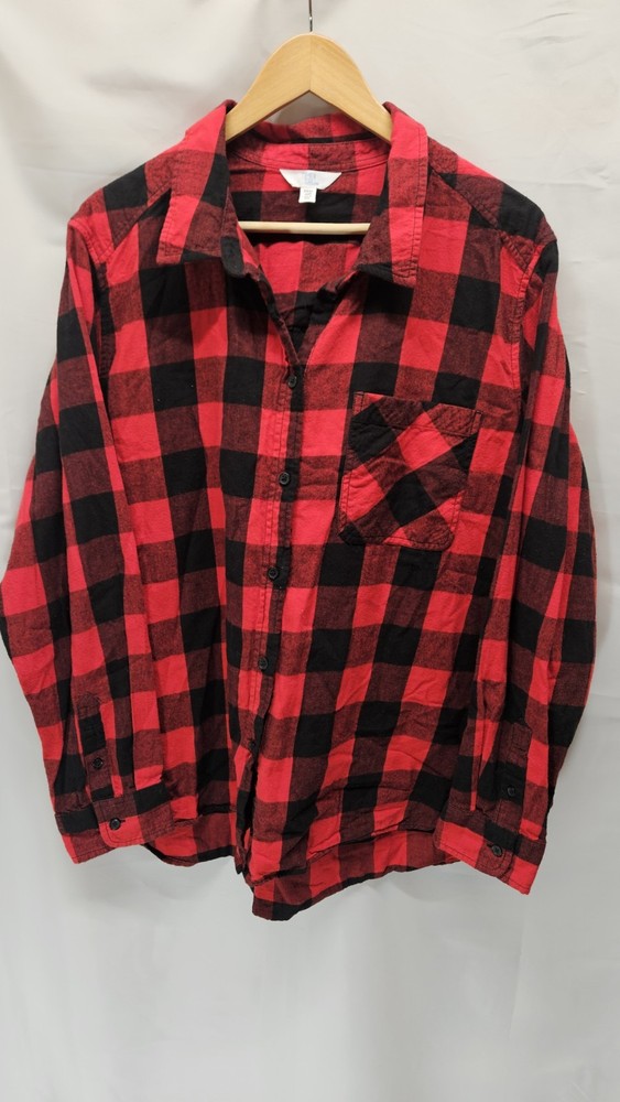 Womens Time And Tru Size 3XL Red Buffalo Plaid Flannel Button Up Shirt