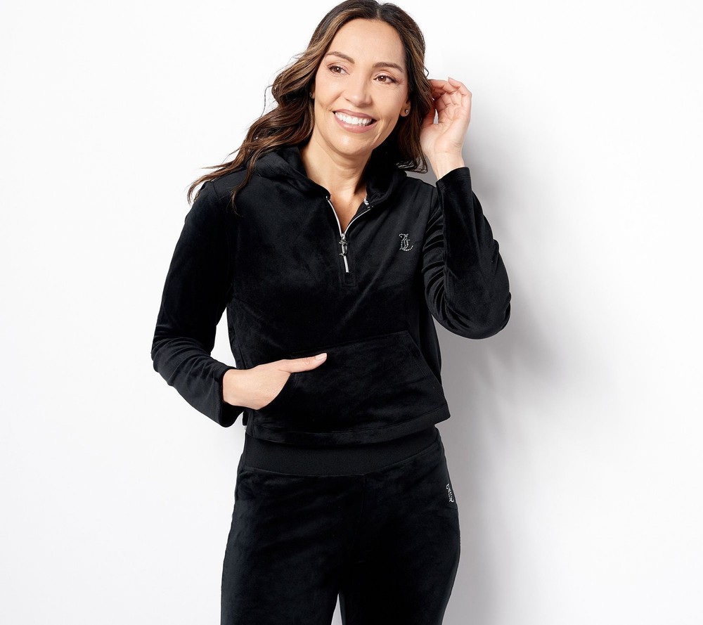 Juicy Couture Women's Sleepwear Sz S Luxe Velour Pullover Hoodie Black A476958