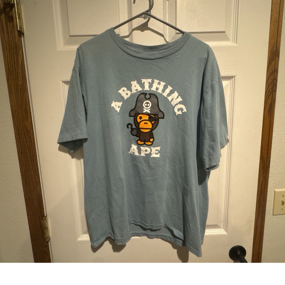 A Bathing Ape BAPE Men’s XL Blue Baby Milo Logo Graphic Crewneck T-Shirt