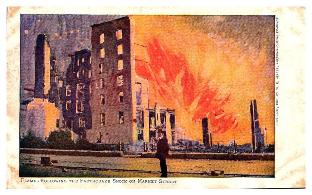 c1906 Flames After The Earthquake San Francisco California Vintage Postcard