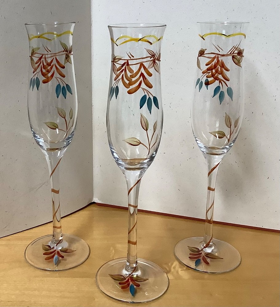 Champagne Flutes Set of 3: Pier 1, Beautiful Design Up & Down, 10” Tall, 6 ozs