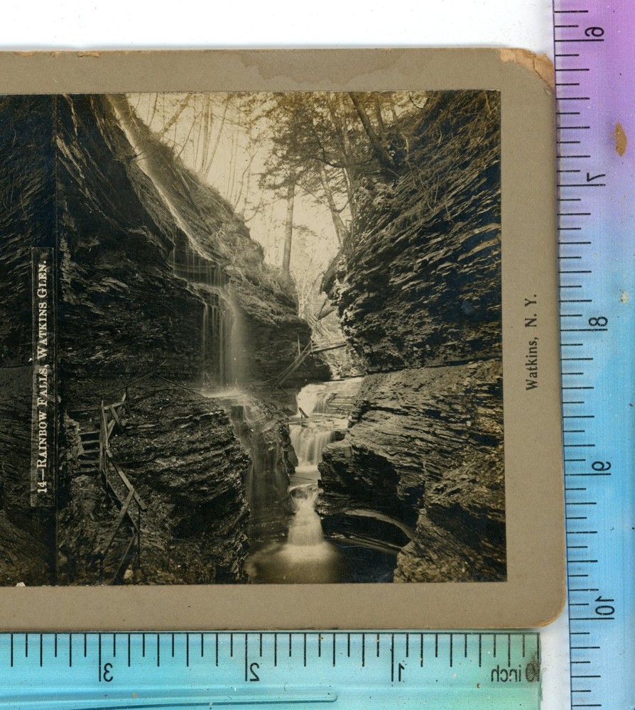 Rainbow Falls Watkins Glen NY New York C.A. Payne Stereoview