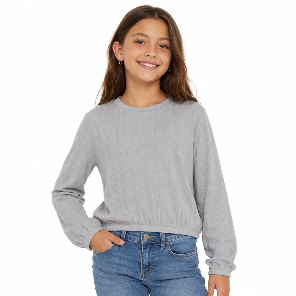 Cat & Jack Top Girls M 8 Light Blue Gray Long Sleeve Pointelle Knit Casual NEW