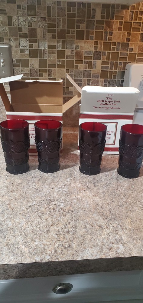2 boxes Avon 1876 Cape Cod Tall Beverage Glass Set of 2  Ruby Red