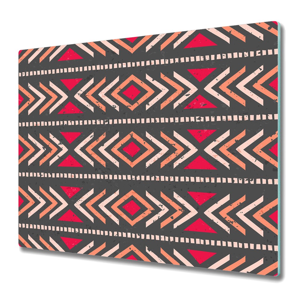 Tempered Glass Cutting Board Worktop Saver Ethnic red and orange 60x52