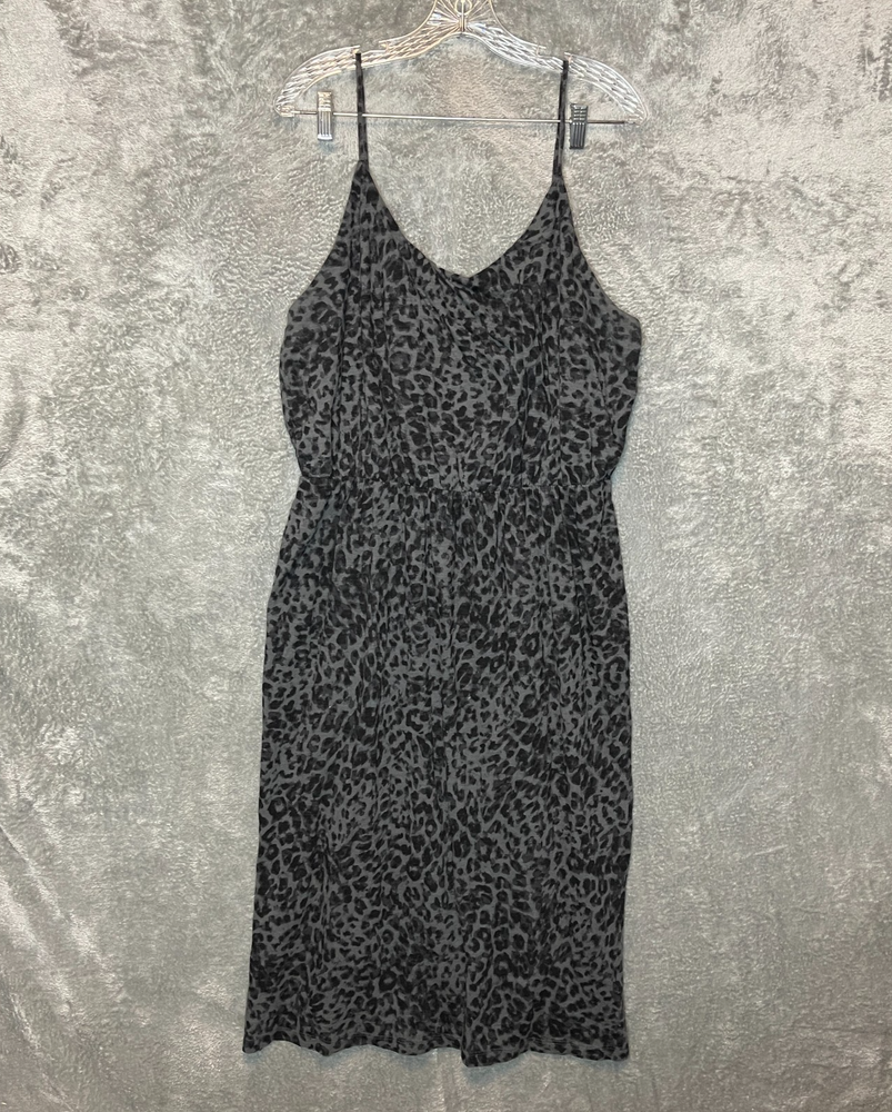 Old Navy Women Waist Defined Leopard Animal Print Slub Knit Midi Cami Dress XL
