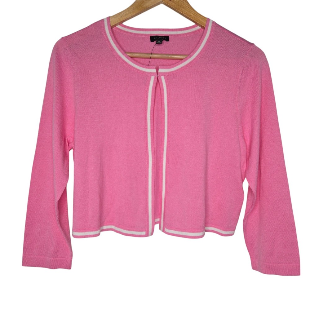 TALBOTS Women's Pink & White Modal Tipped Dress Shrug Size Medium
