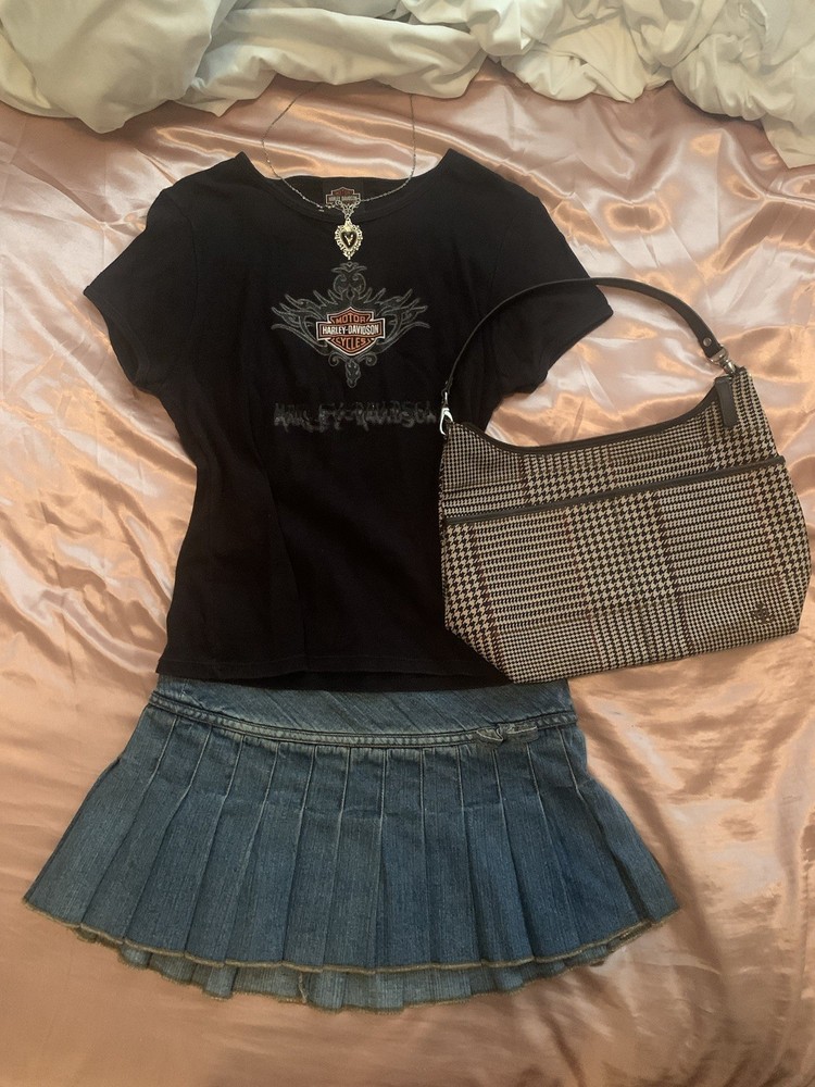 Aeropostale Vintage Y2K Denim Jean Pleated Micro Mini Skirt Sz M
