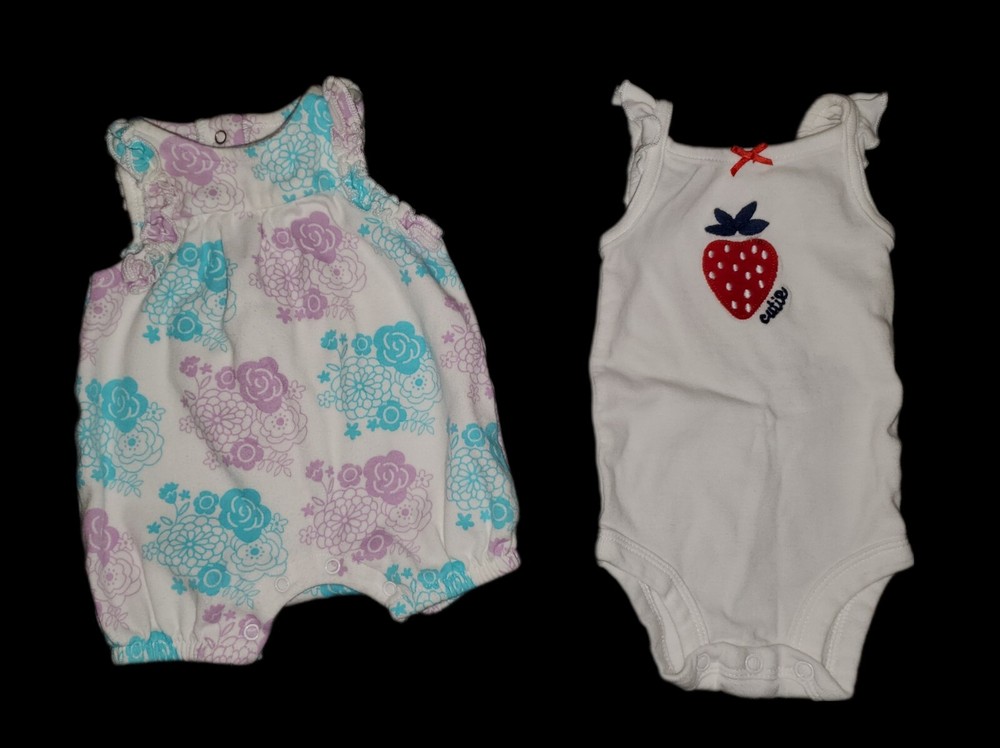 Lot of 2 Newborn Baby Girl 1 Piece Outfits Size 0-3 Months