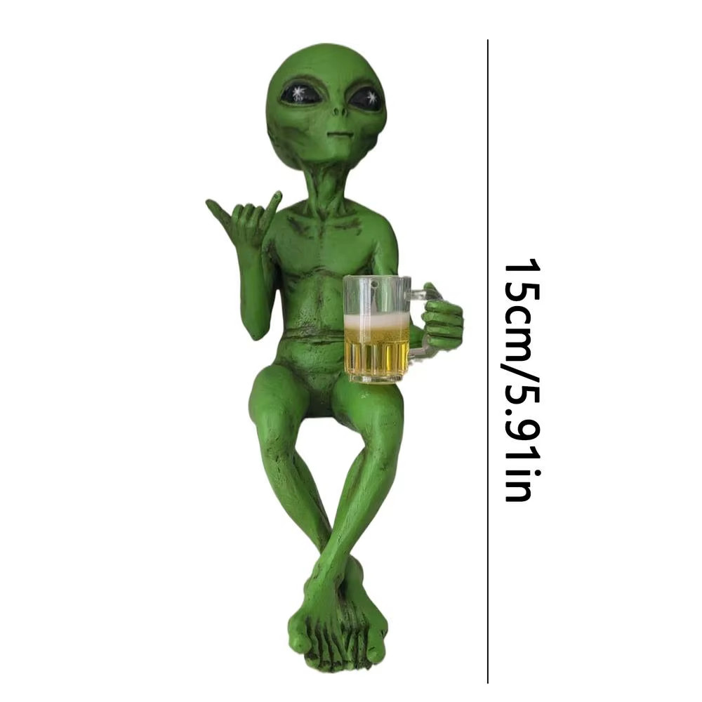 Beer Drinking Alien Statue Resin Novelty Collectible Funny Desktop Decoration fo