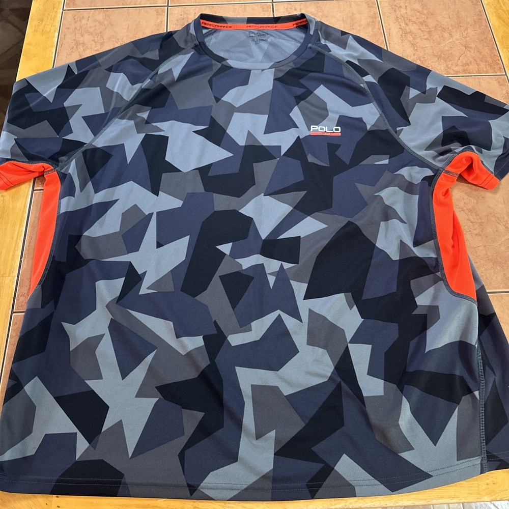 Polo Sport Ralph Lauren Performance T-Shirt Men 2XB Big & Tall Gray Orange Camo