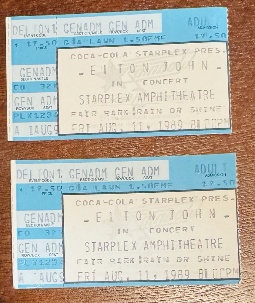 Elton John Concert Ticket Stub Starplex Amphitheatre Dallas Texas Show 8/11/1989