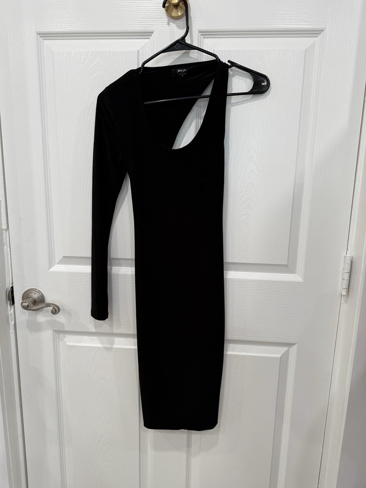 Nasty Gal Black Bodycon Midi Dress Long Sleeve Scoop Neck Cut Out Size S