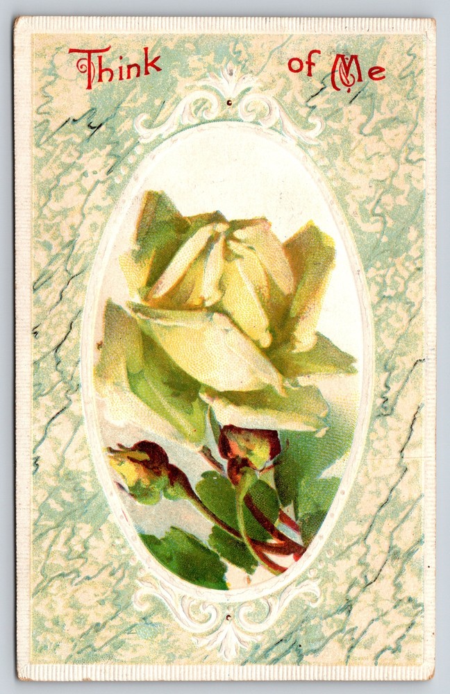 Artist Signed~Catherine Klein~Yellow Rose Inset~Think Of Me~PM 1912 Postcard