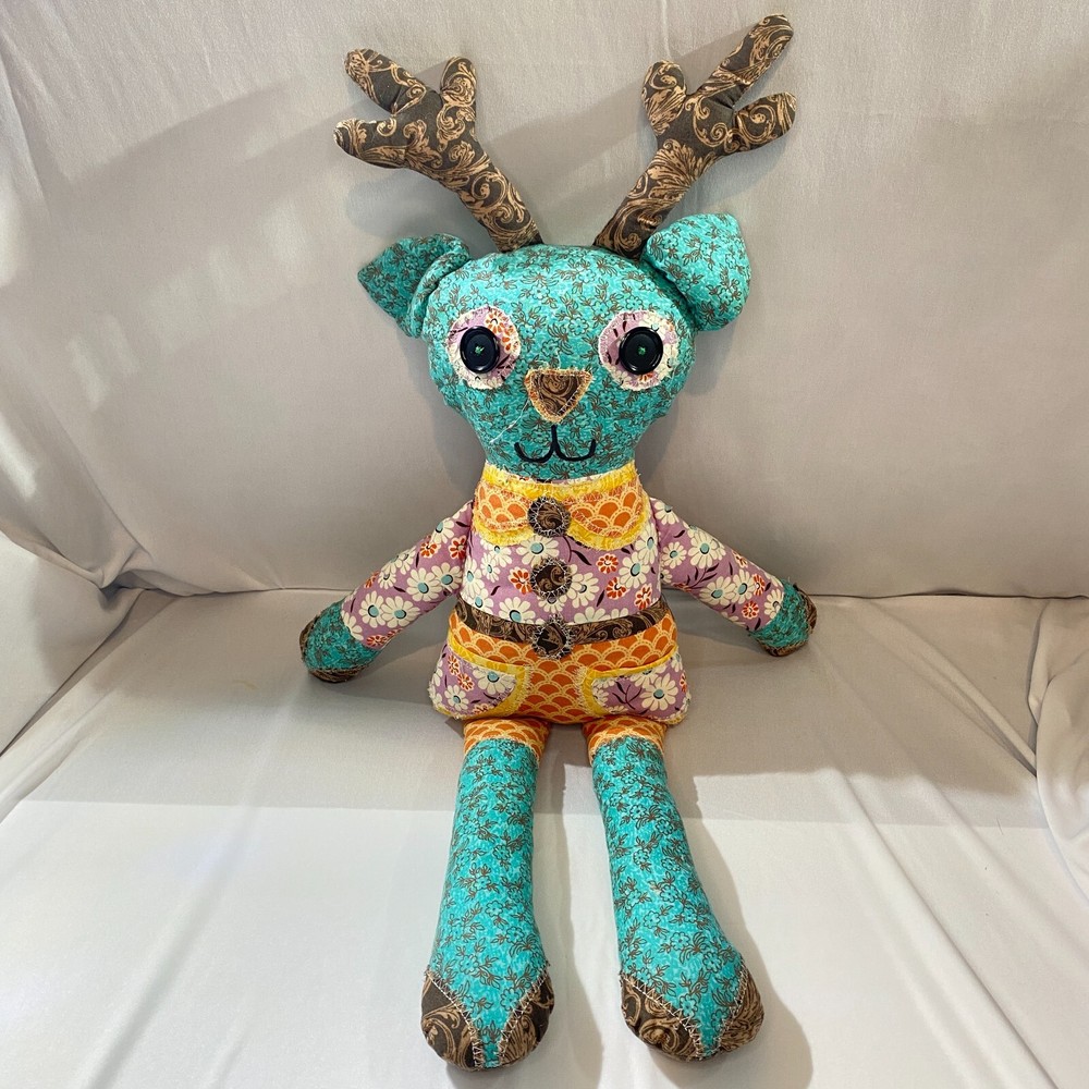 Hand Stitched Floral Fabric Plush Deer Doll Soft Stuffed Toy
