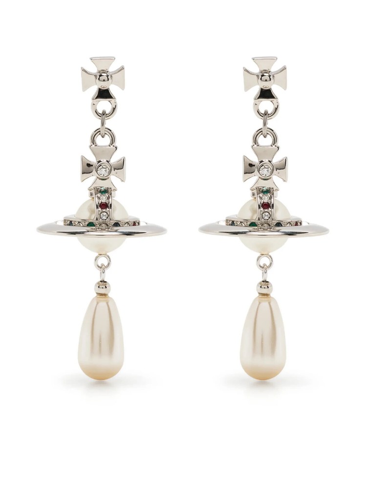 Vivienne Westwood Orb crystal drop earrings silver tone new in box