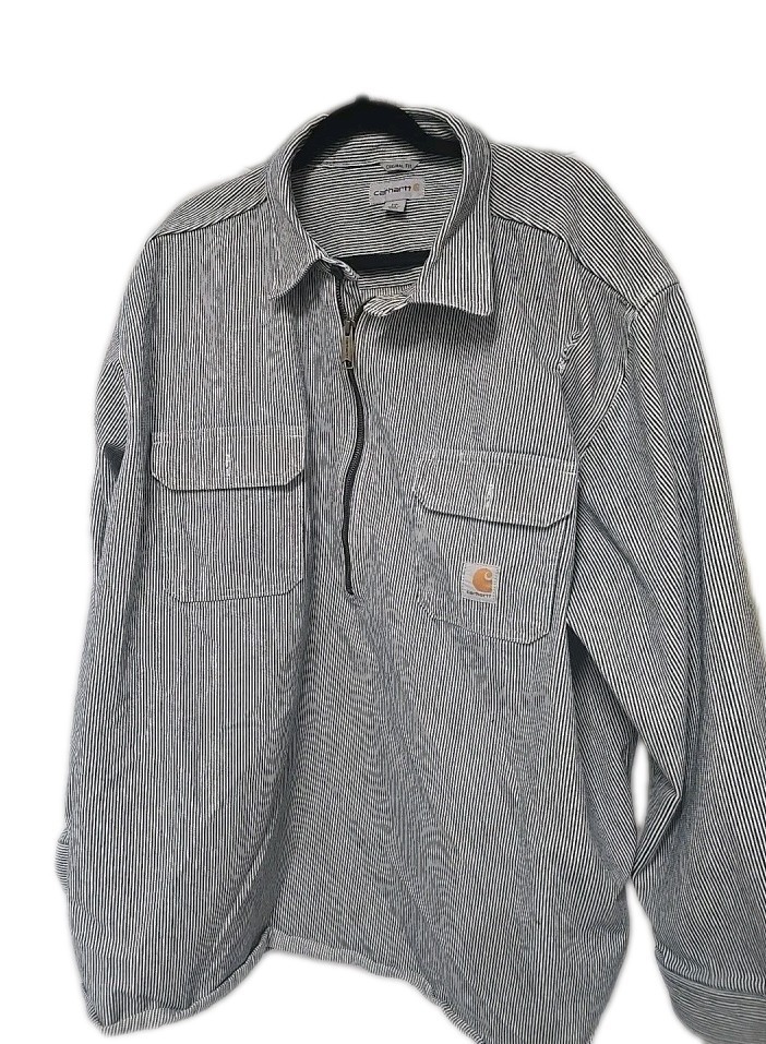 Carhartt Denim White & Blue Striped Pullover Half Zip Regular Fit Jacket Men 2XL