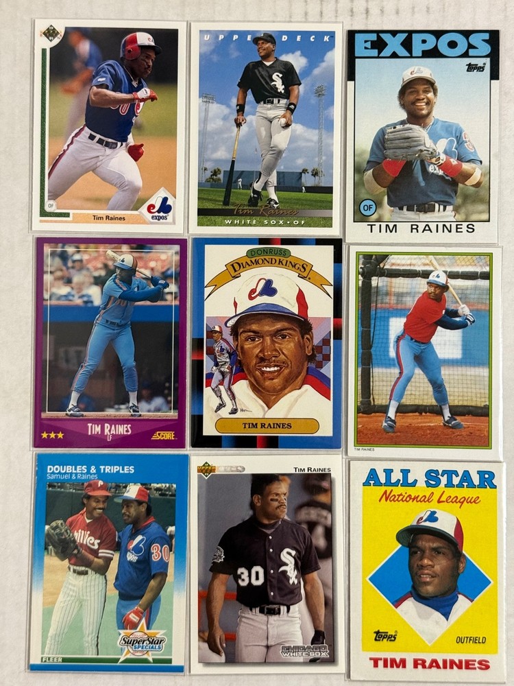Tim Raines Baseball Card Lot (9) Expos White Sox Topps Upper Deck Fleer Score