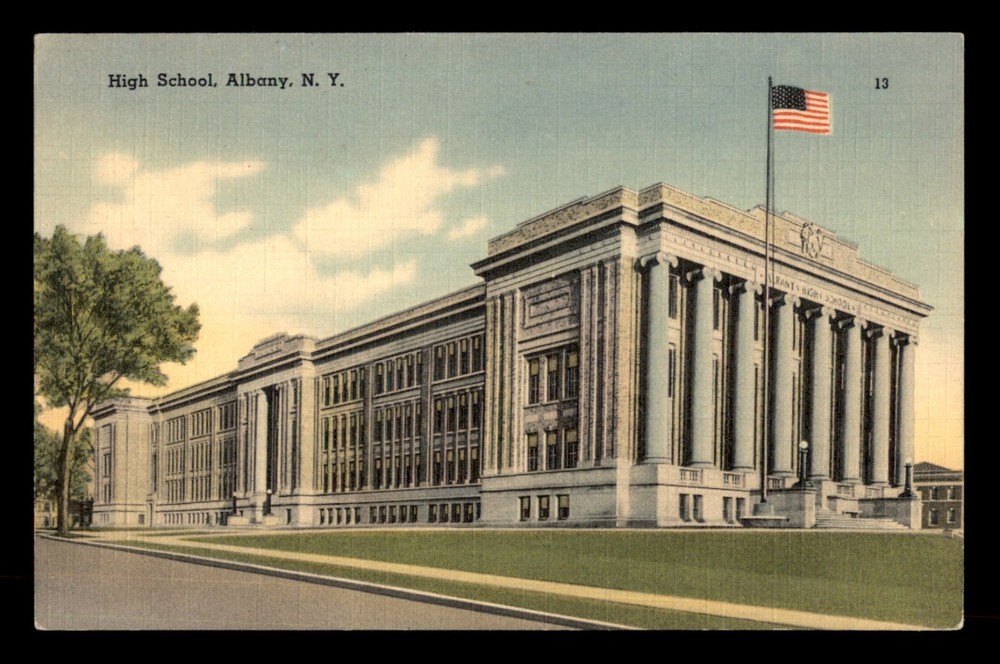 High School Albany New York NY Postcard Linen UNP