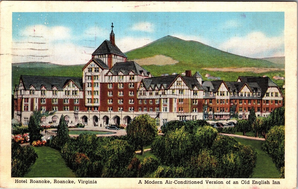 Roanoke VA-Virginia, Hotel Roanoke, Aerial Scenic View, Vintage Postcard