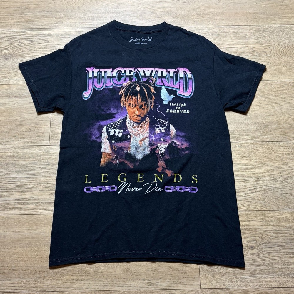 Juice WRLD T-Shirt Legends Never Die RIP Tribute Hip Hop Rap Graphic Tee Sz M