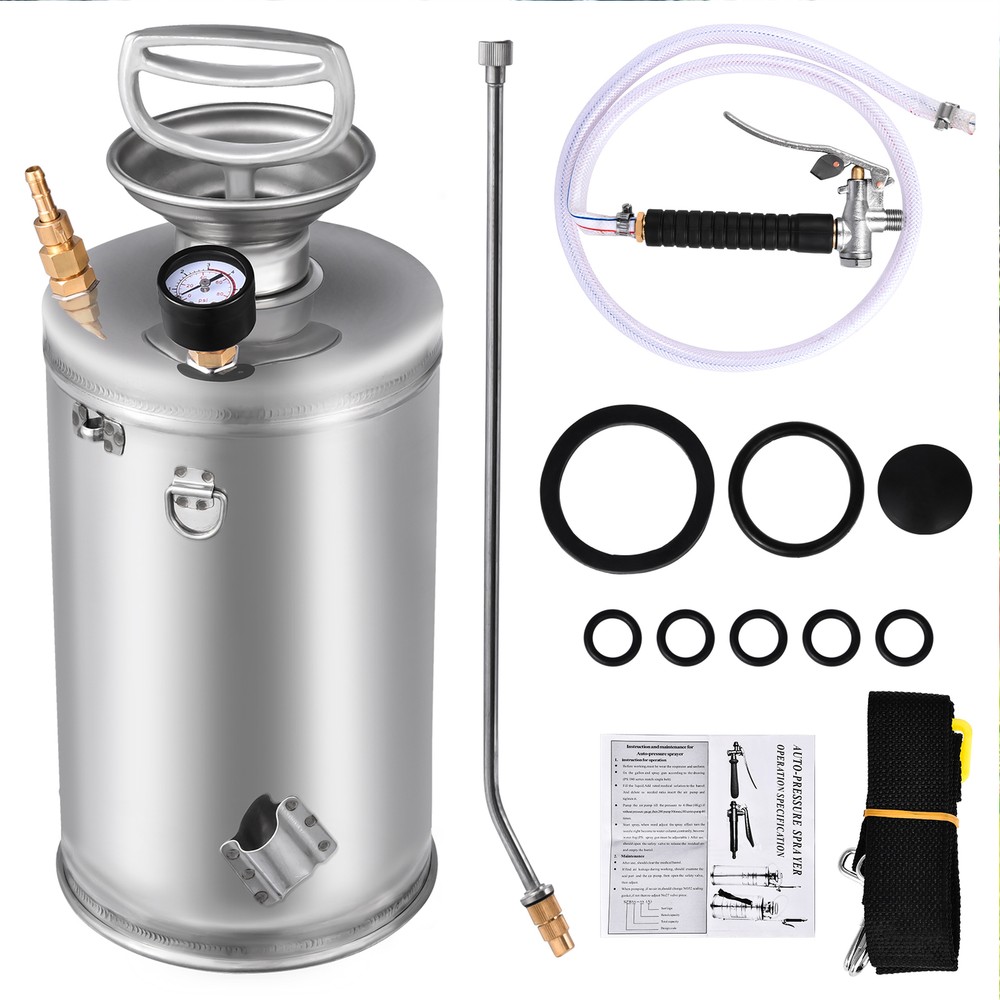 Pump Sprayer 1/1.5/2/2.5/3Gal Stainless Steel Sprayer W/ Hose Adjustable Nozzle