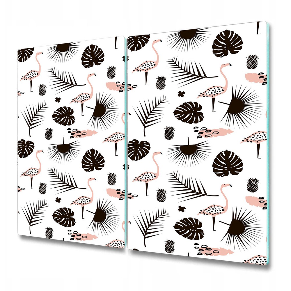 Glass Induction Ceramic Hob Cover Trendy Palm Branch and Flamingo 2x30x52