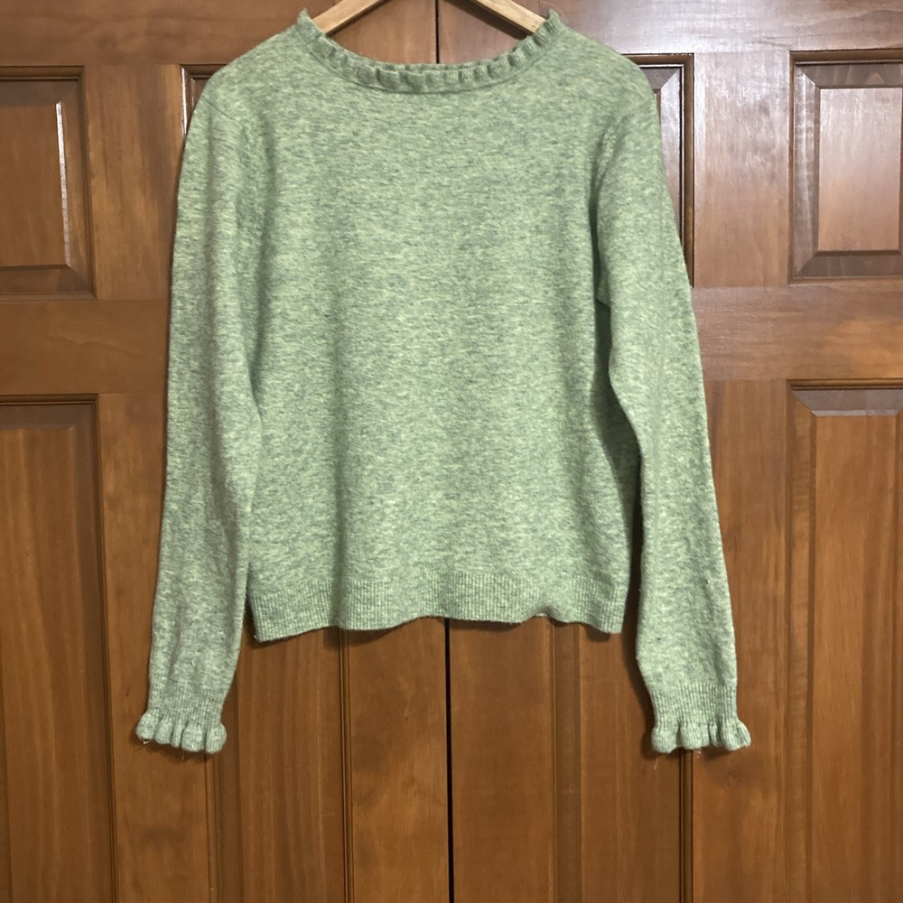 Sundance Marled Green Cashmere Blend Ruffle Neck Sweater Women’s Sz Large L