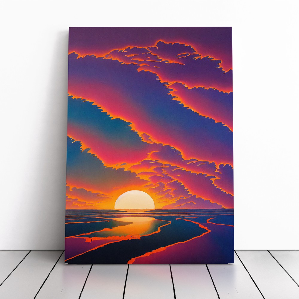 Dreamy Ocean Sunset Canvas Wall Art Print Framed Picture Home Decor Living Room