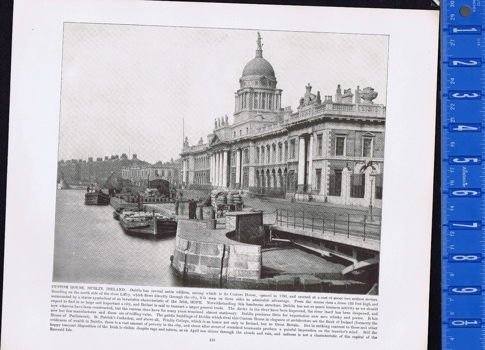 Custom House, Dublin, Ireland -1892 Antique World Print