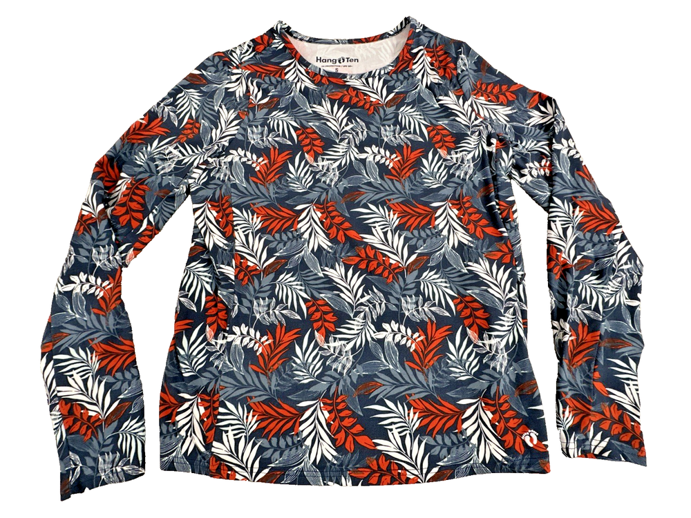 Hang Ten Women's Size S Long Sleeve Rash Guard Sun Shirt UPF 50+ Tropical Leaf