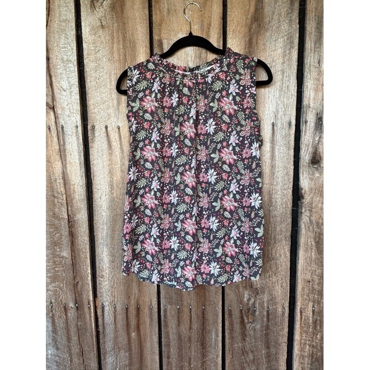 LOFT Floral Sleeveless Blouse Top Women's Large Black Pink Boho Lightweight