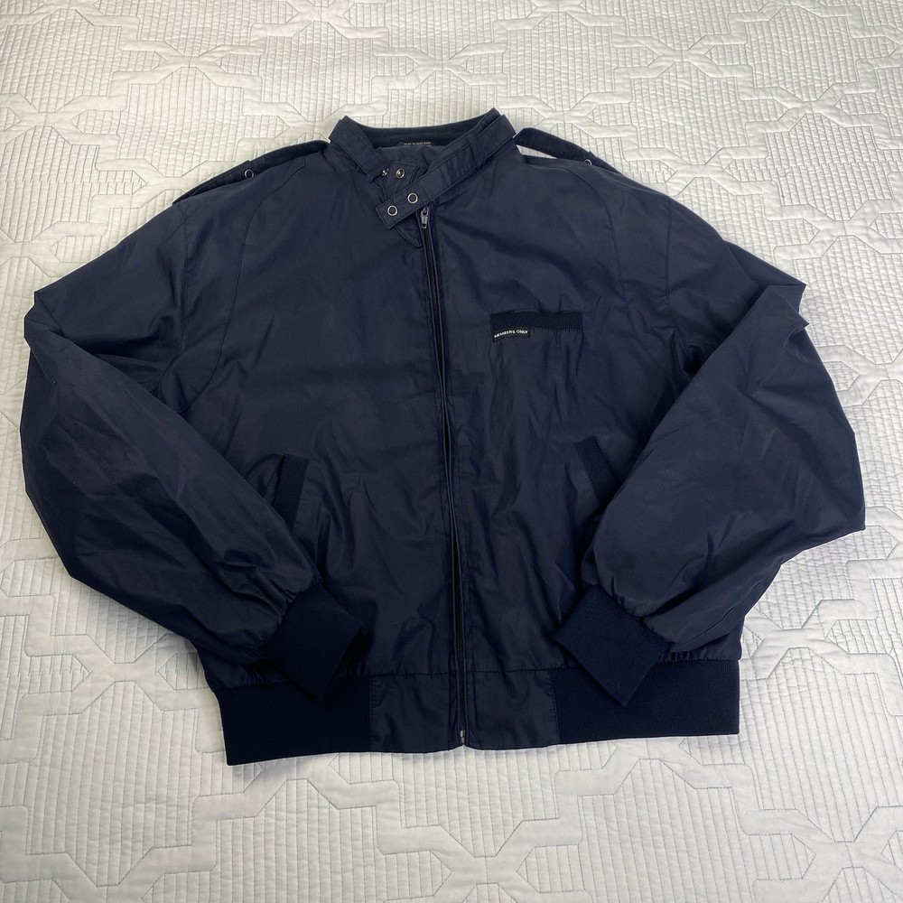 Vintage Members Only Jacket Men 42 Navy Full Zip Windbreaker 80s Cafe Racer Punk