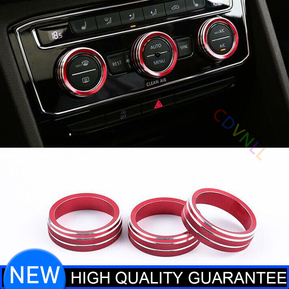 For VW Atlas 2018-2022 Red Aluminum Car Console Air Conditioning Knob Cover Trim